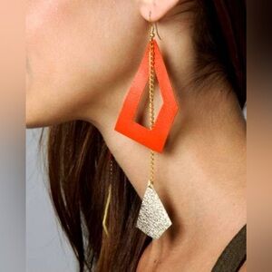 Geometric Orange and Gold Earrings